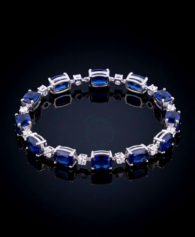 Silver Clear &amp; Blue CZ Tennis Bracelet