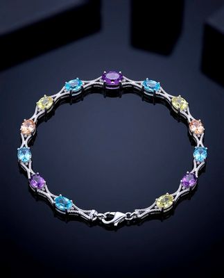 Silver Multi-Color Oval CZ Tennis Bracelet