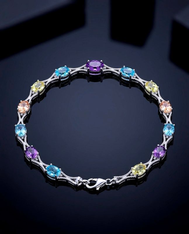 Silver Multi-Color Oval CZ Tennis Bracelet
