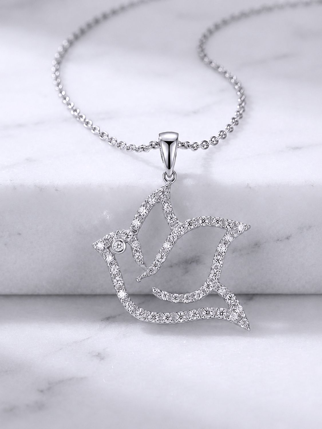 Silver Open Dove  CZ Necklace