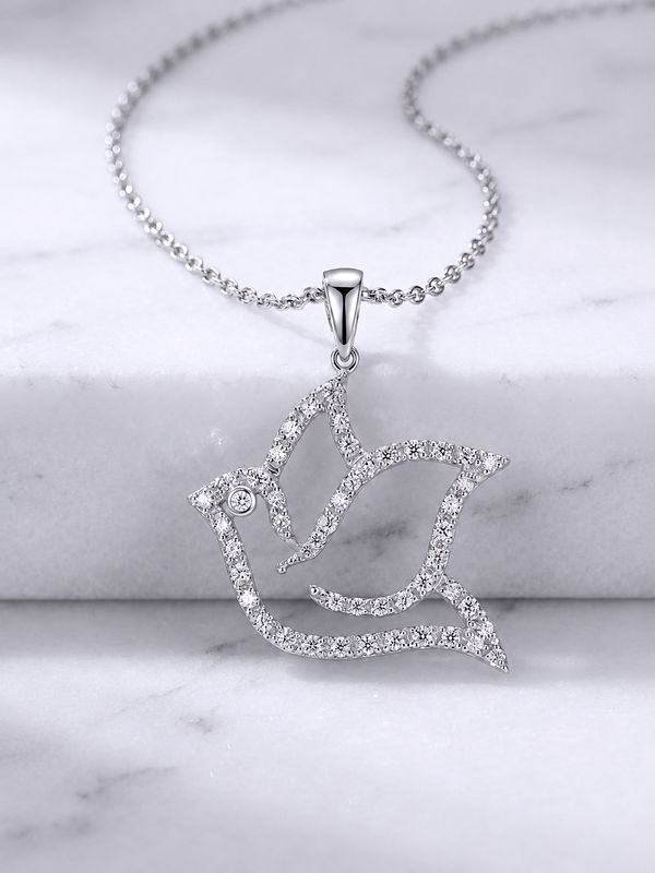 Silver Open Dove  CZ Necklace