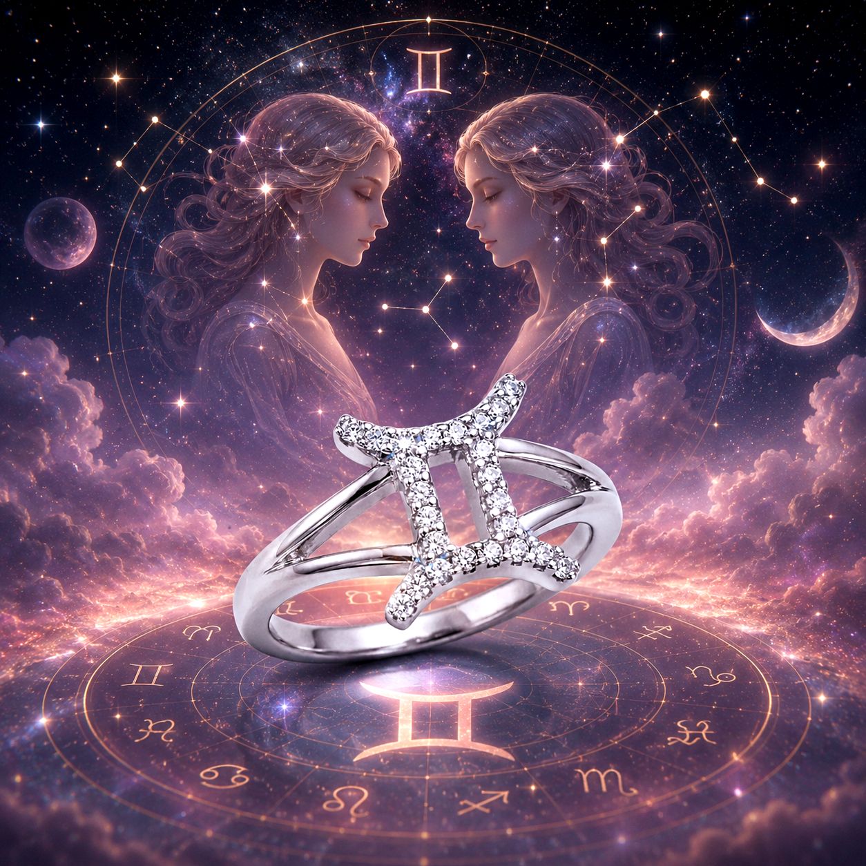 Sterling Silver Gemini Ring CZ