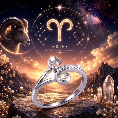 Sterling Silver Aries Ring CZ