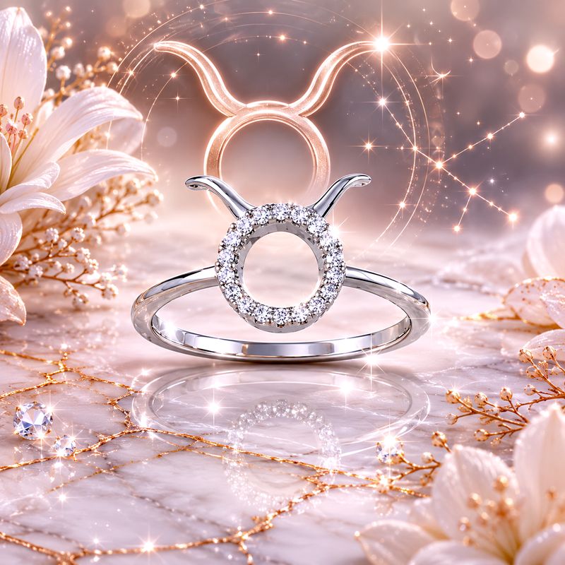 Sterling Silver Taurus Ring CZ