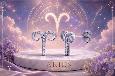 Sterling Silver Zodiac Aries CZ Stud Earrings