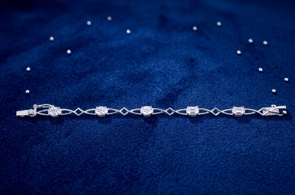 Sterling Silver Clear CZ Open Link Bracelet