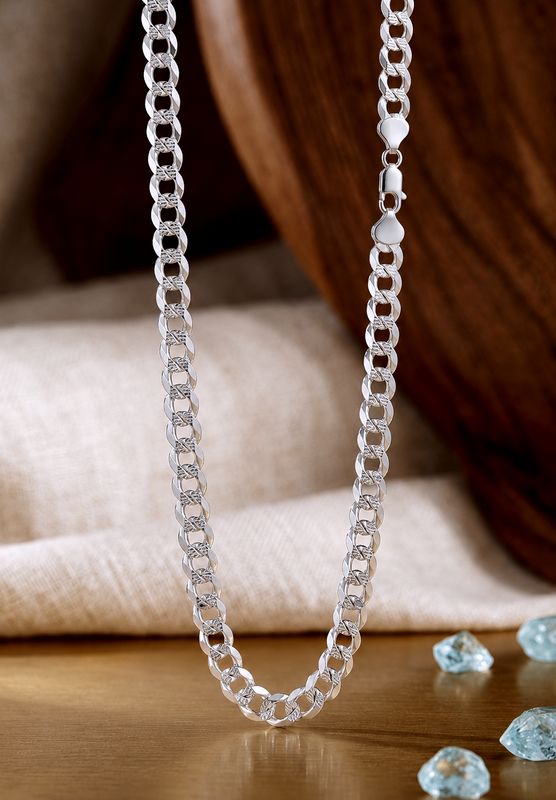 925 Diamond Cut Super Flat Curb 24" Chain 8.6mm