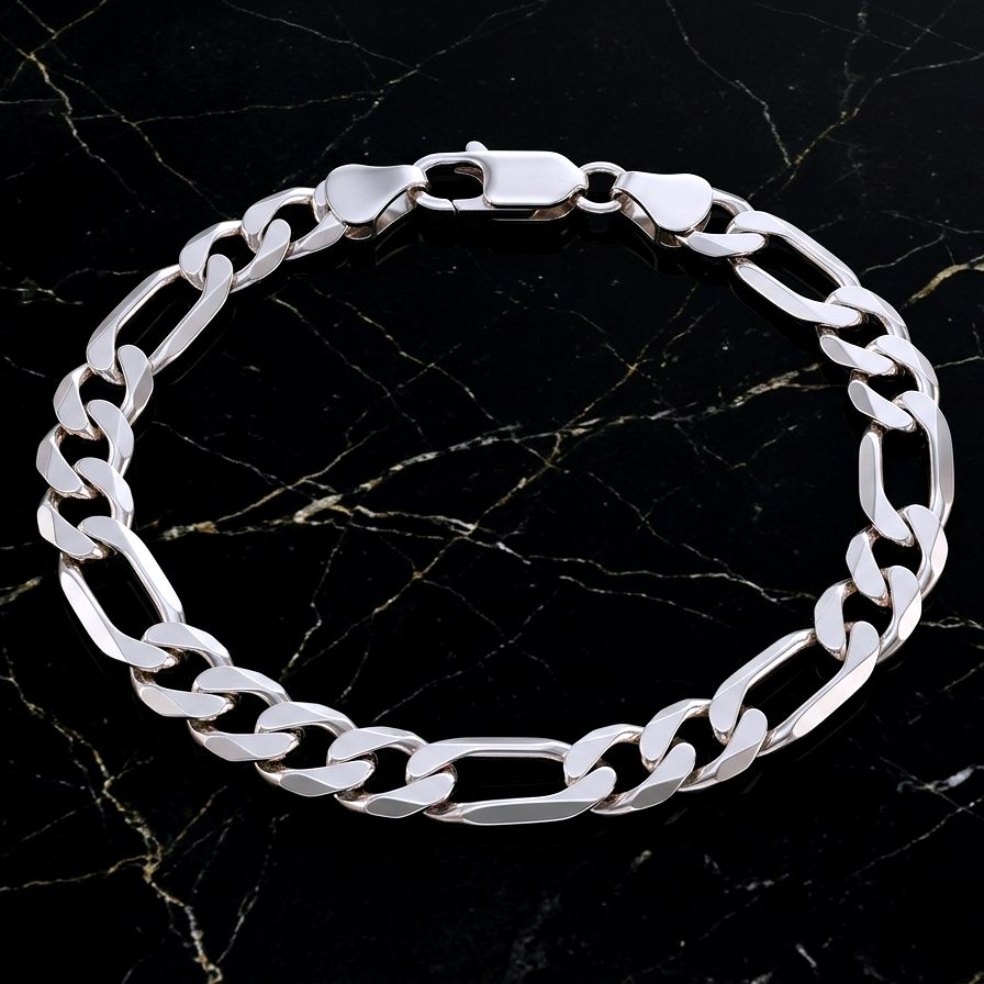 925 Silver Super Flat Figaro 9" Bracelet  7.8mm