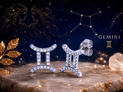 Sterling Silver Zodiac Gemini CZ Stud Earrings