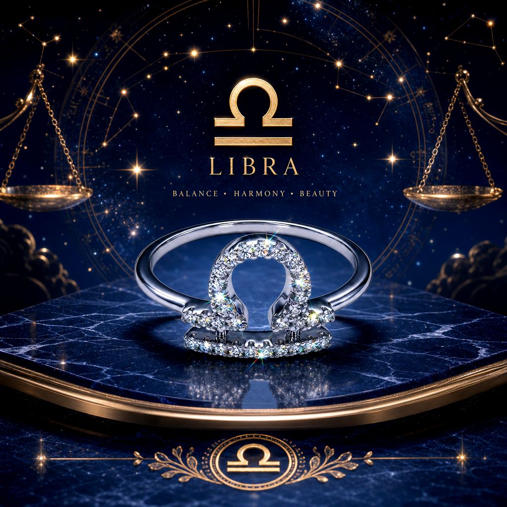 Sterling Silver Libra Ring CZ