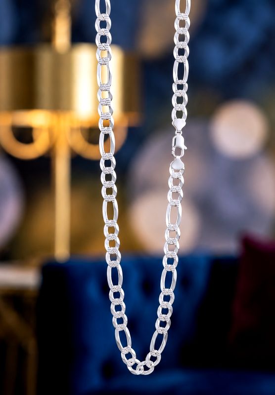 925 Diamond Cut Super Flat Figaro 26" Chain 10mm