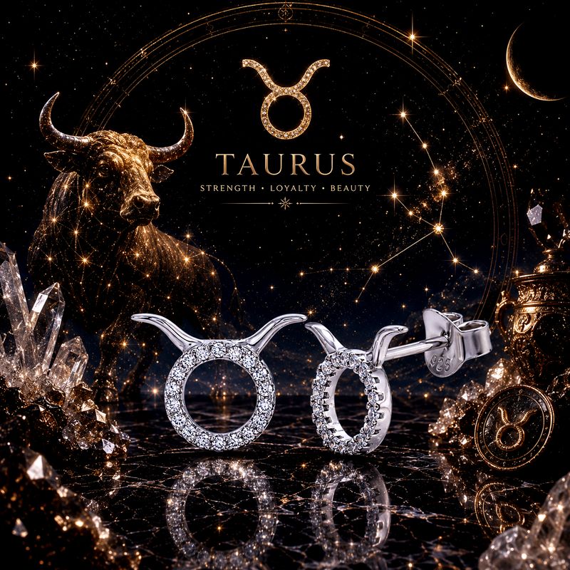 Sterling Silver Zodiac Taurus CZ Stud Earrings