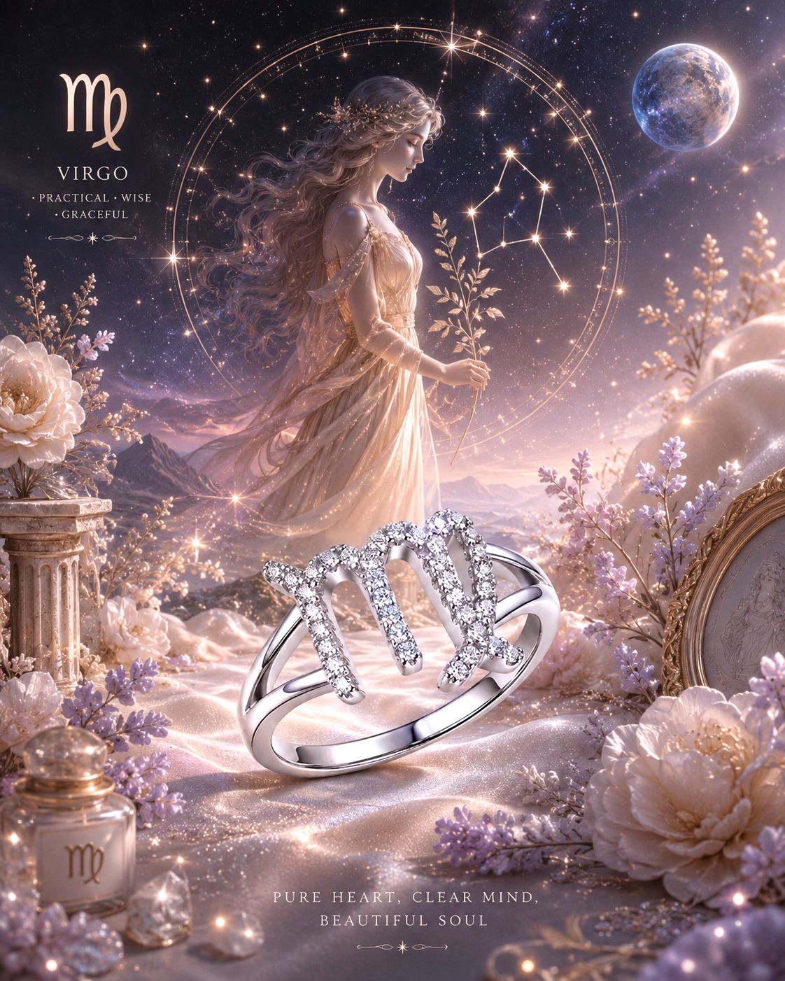Sterling Silver Virgo Ring CZ