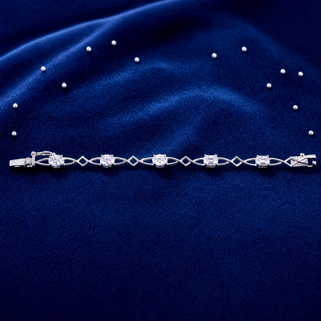 Sterling Silver Clear Elongated Heart Link Bracelet