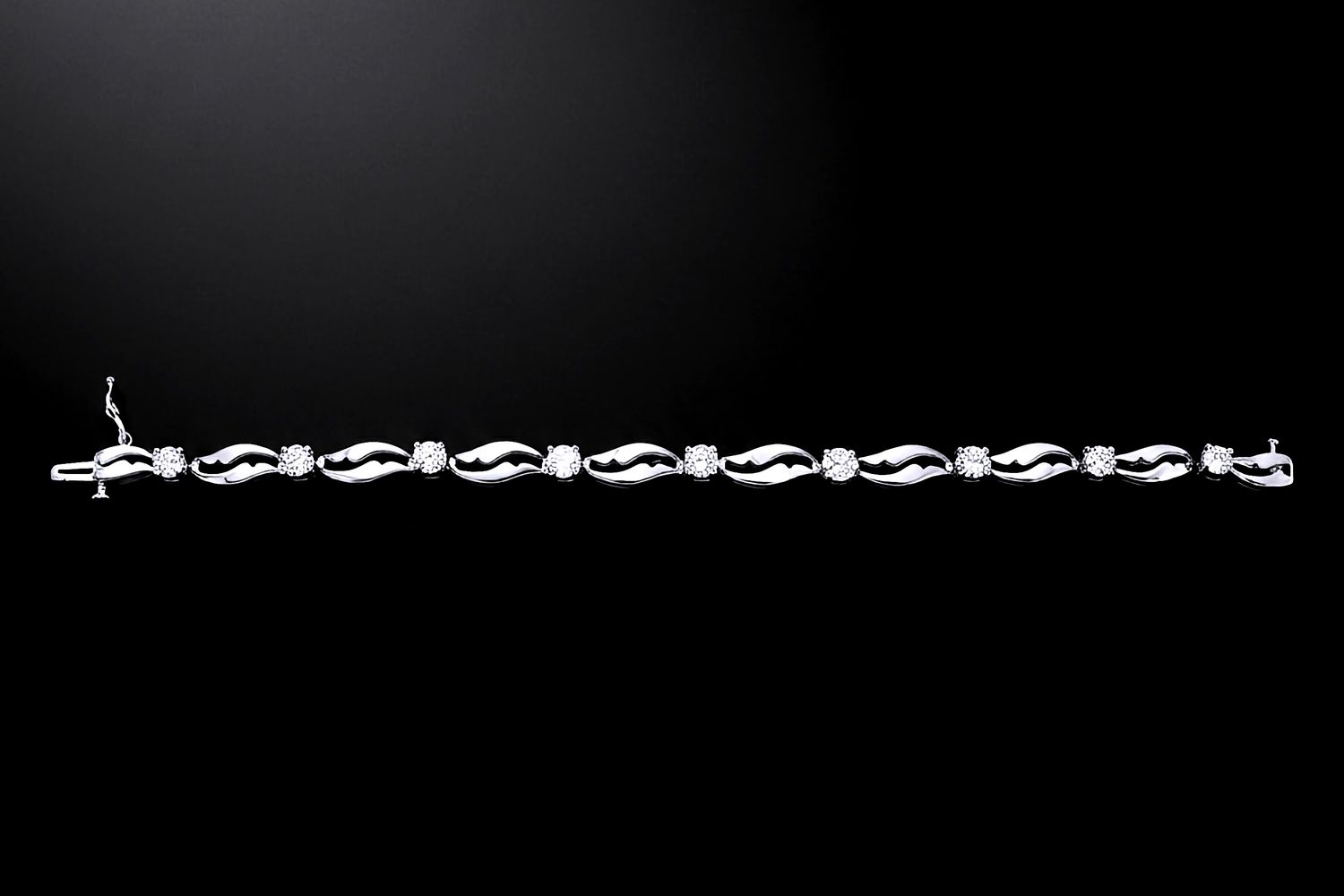 Sterling Silver Wave Link Clear CZ 6mm Bracelets
