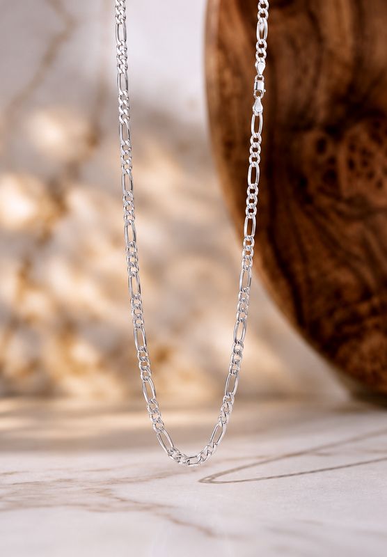 Figaro Diamond Cut 925 Silver 24"Chain