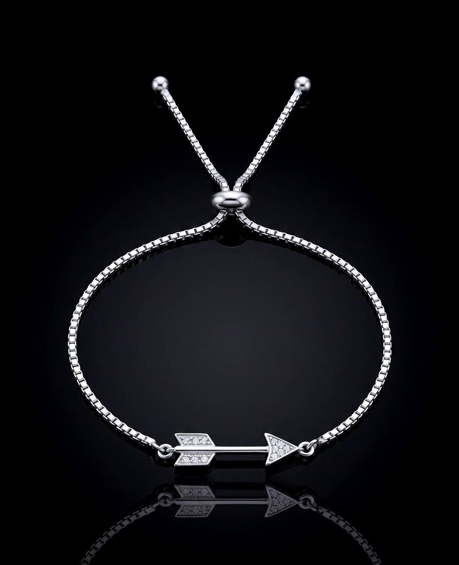 Sterling Silver Arrow Lariat CZ Bracelet
