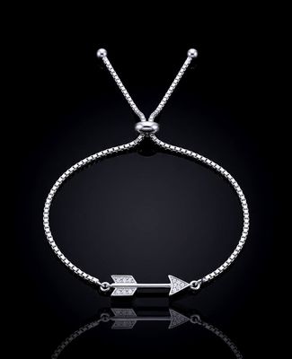 Sterling Silver Arrow Lariat CZ Bracelet