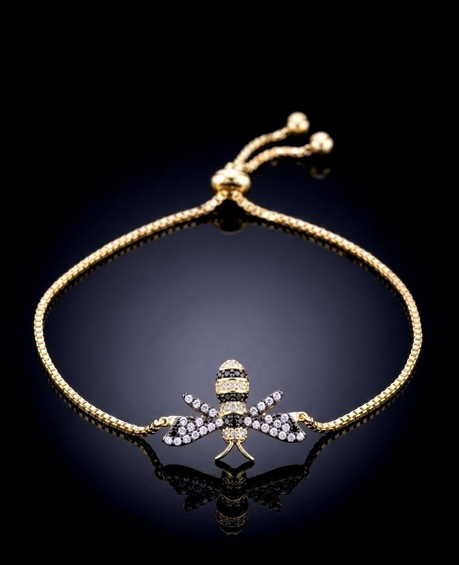 Gold Plated Sterling Silver Bumblebee Lariat Bracelet