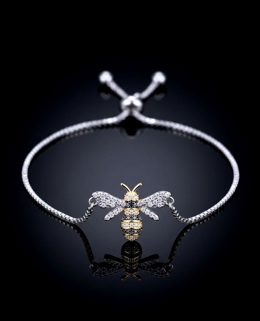 Sterling Silver 2 Toned Bumblebee Lariat Bracelet