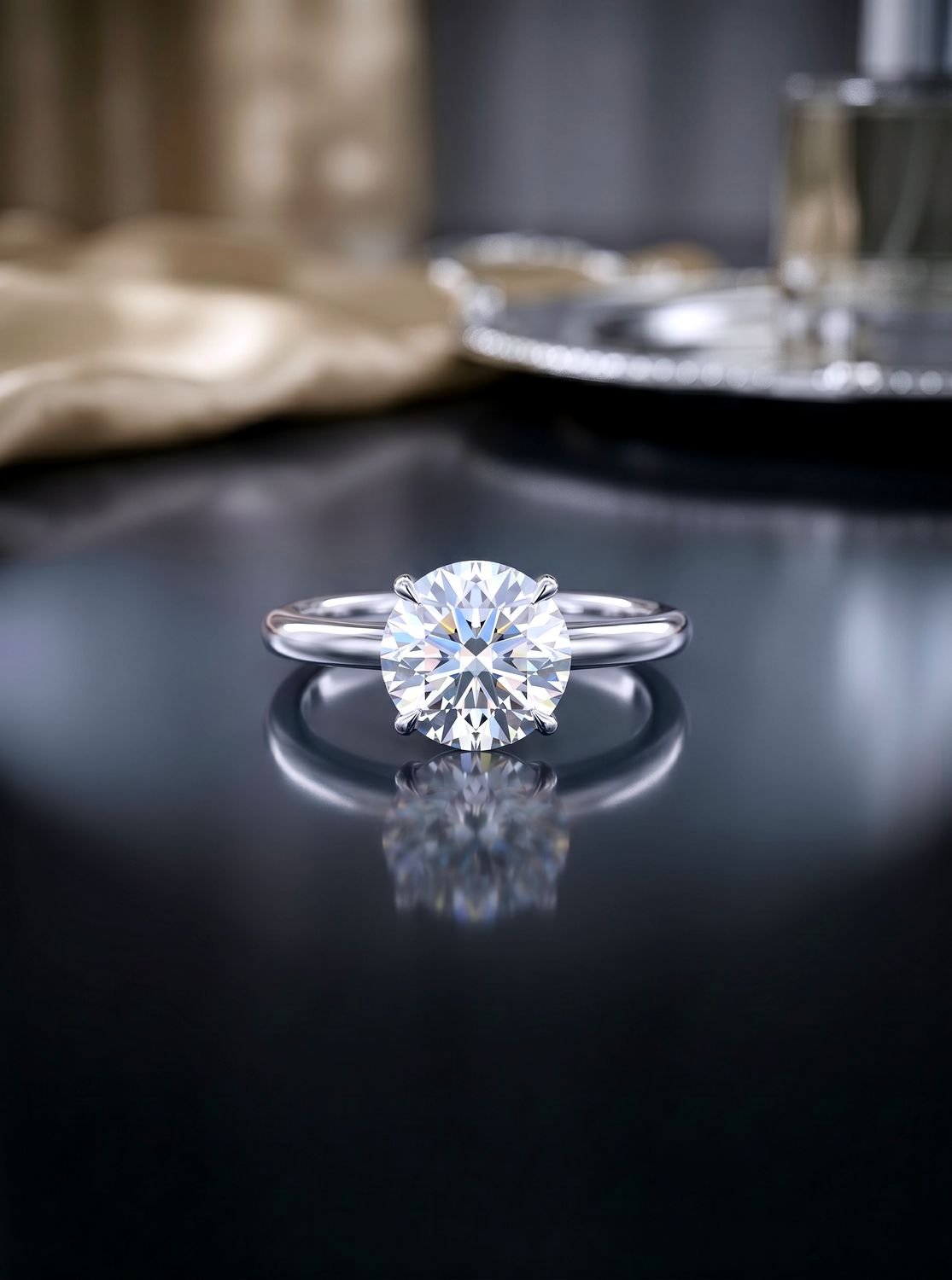 14kt White Gold Round Solitaire 2.05 CT VSS2 Color F