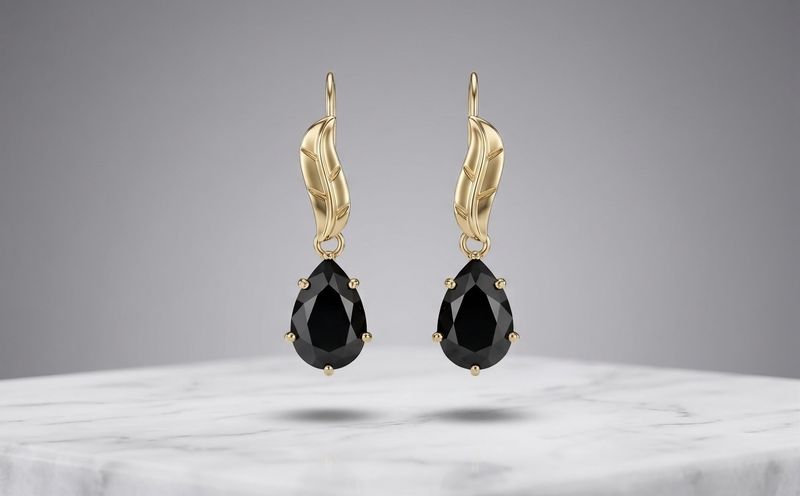 14kt Gold Leaf Teardrop Earrings (Black)