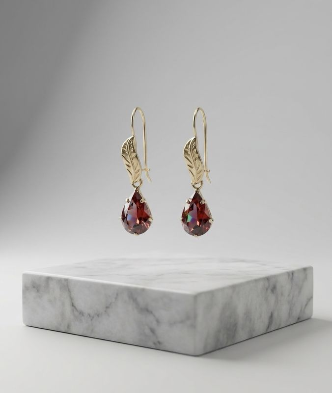 14Kt Gold Leaf Teardrop Earrings Ruby