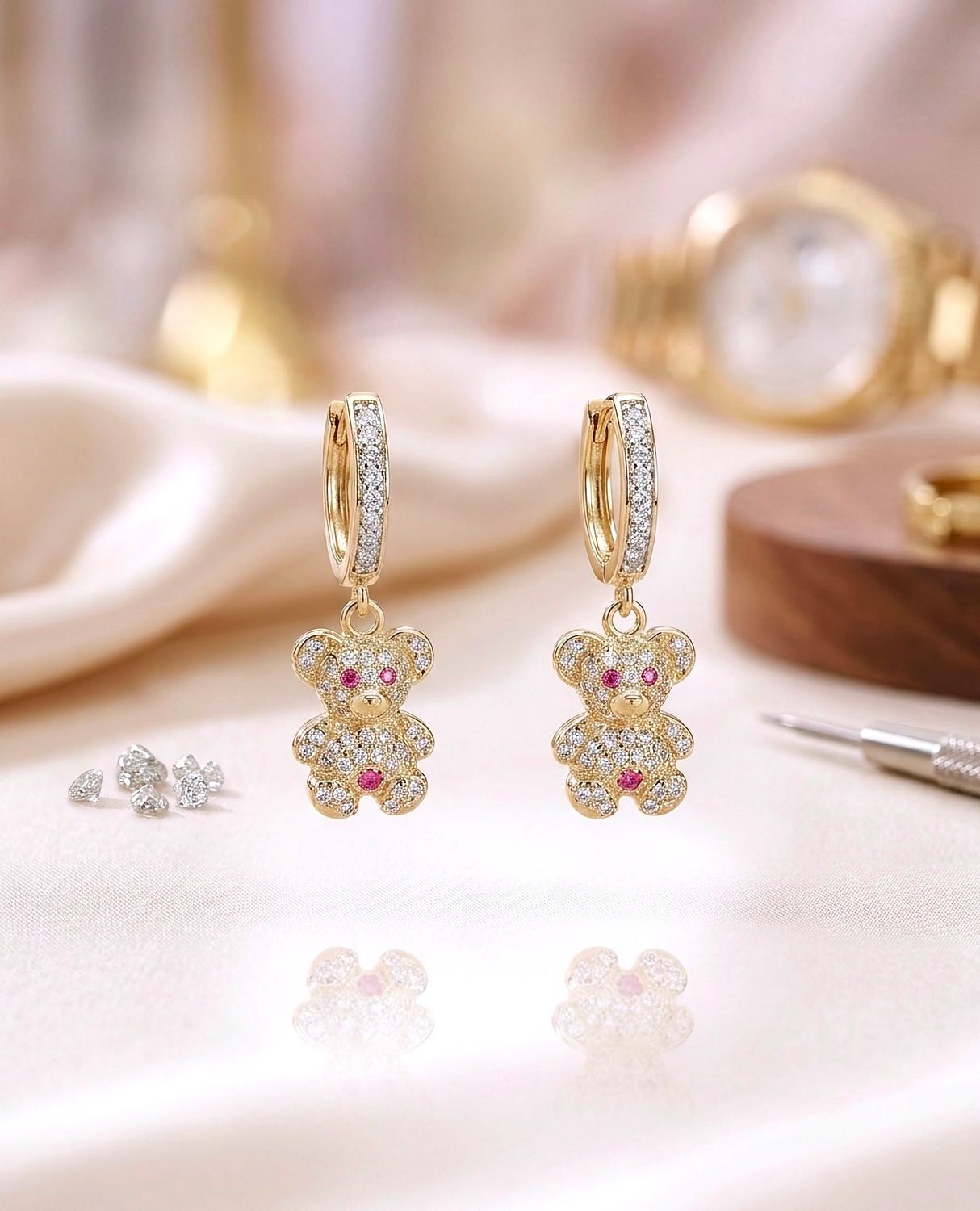 14kt Gold Teddy Bear Earrings