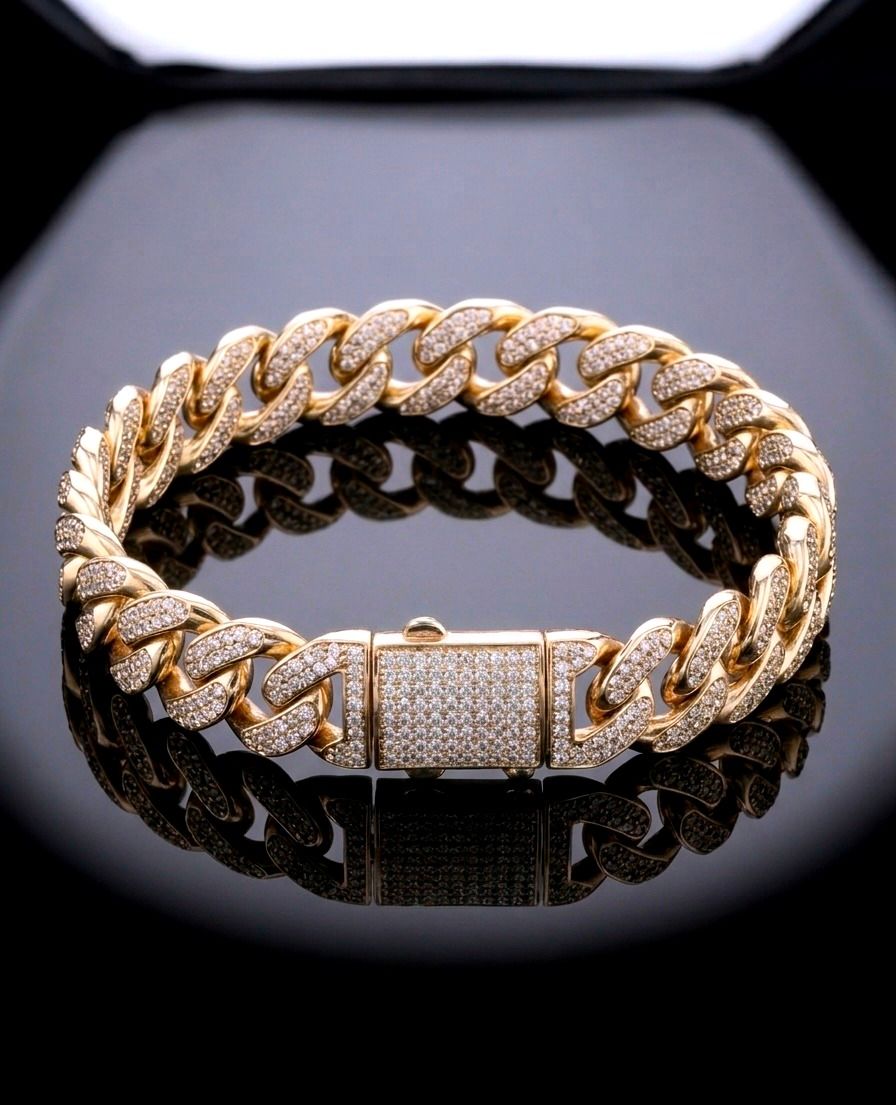 14kt Gold Cuban W/ Zircon Bracelet