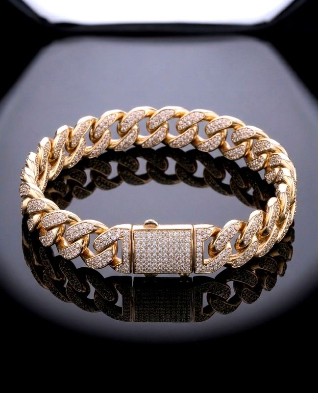 14kt Gold Cuban W/ Zircon Bracelet