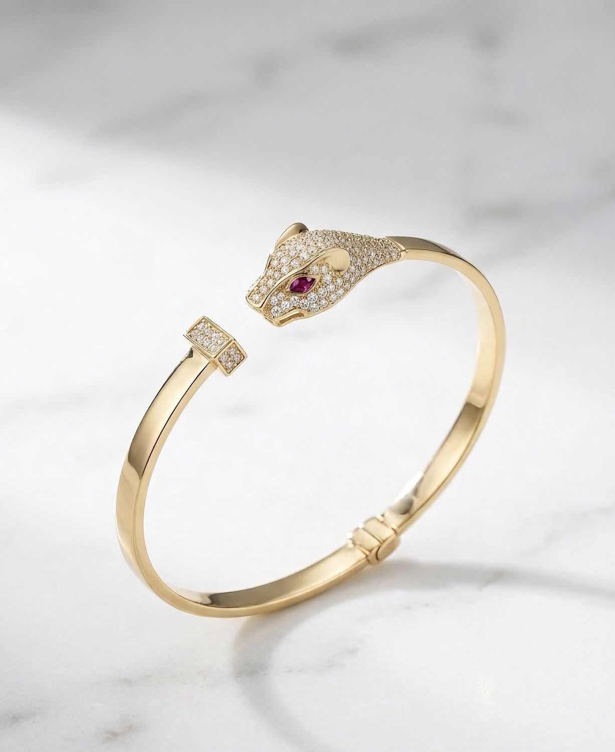 14kt Panther Head Cuff Bangle