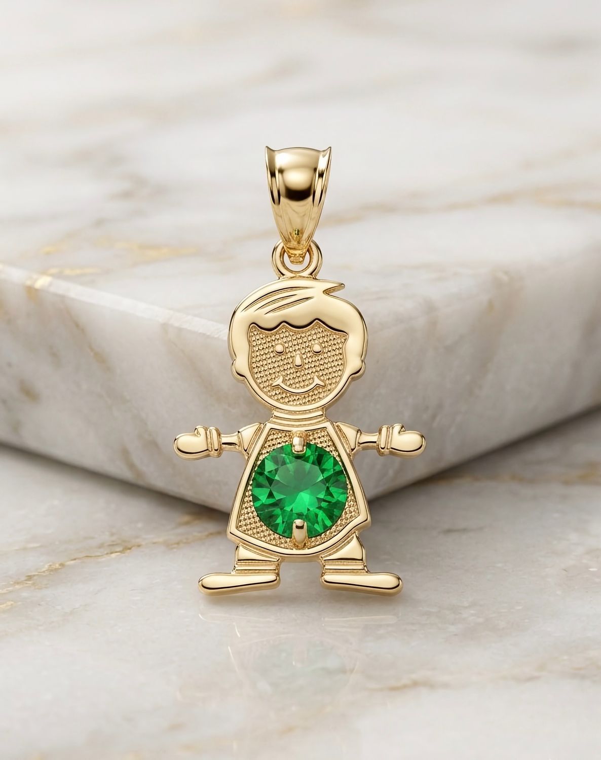 14kt Gold Emerald Stone BOY Pendant