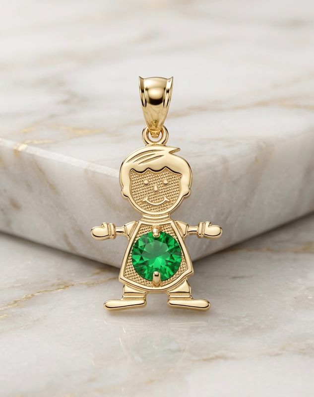 14kt Gold Emerald Stone BOY Pendant