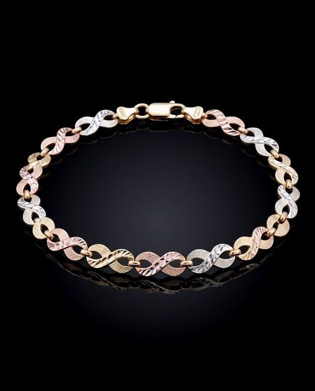 14kt 3-tone Infinity Bracelet