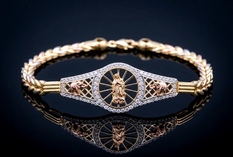 14kt Gold Tri-Color  Virgin Mary Bracelet