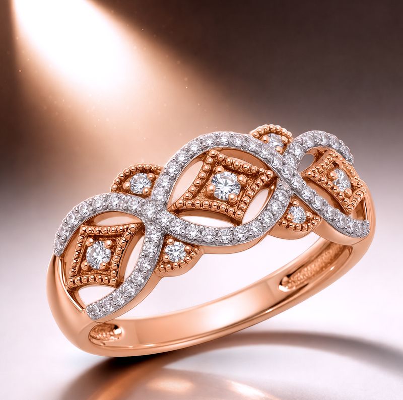 10kt Rose Gold Vintage Style Diamond Filigree Ring