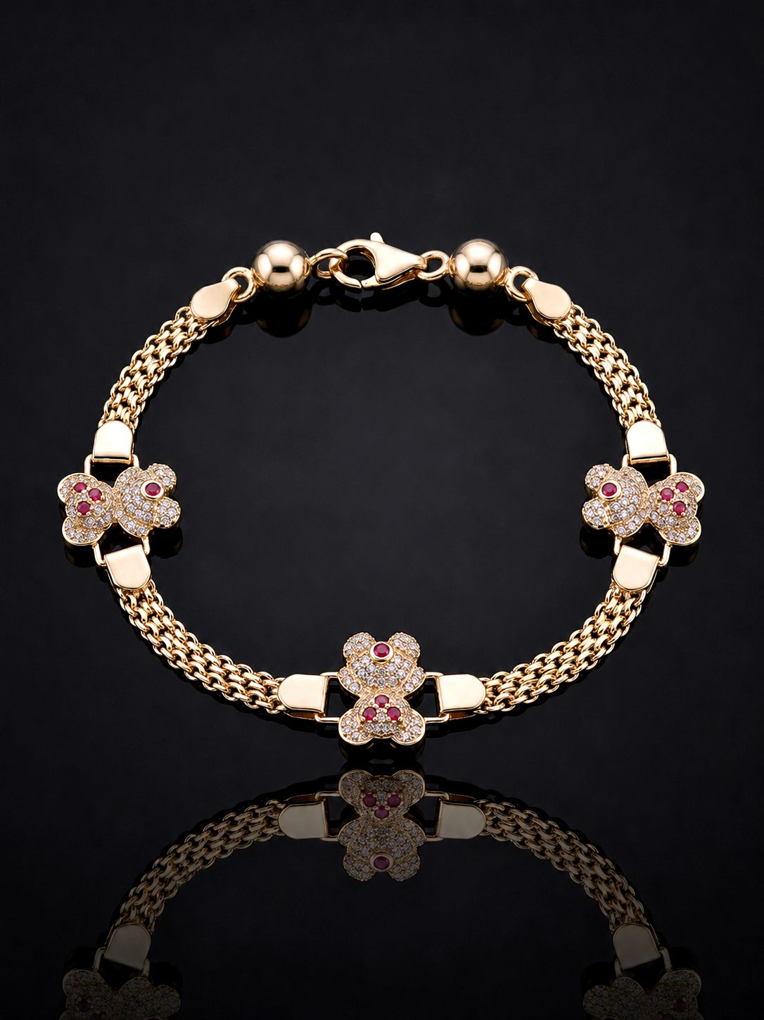 14kt Gold Teddy Bear Link Bracelet