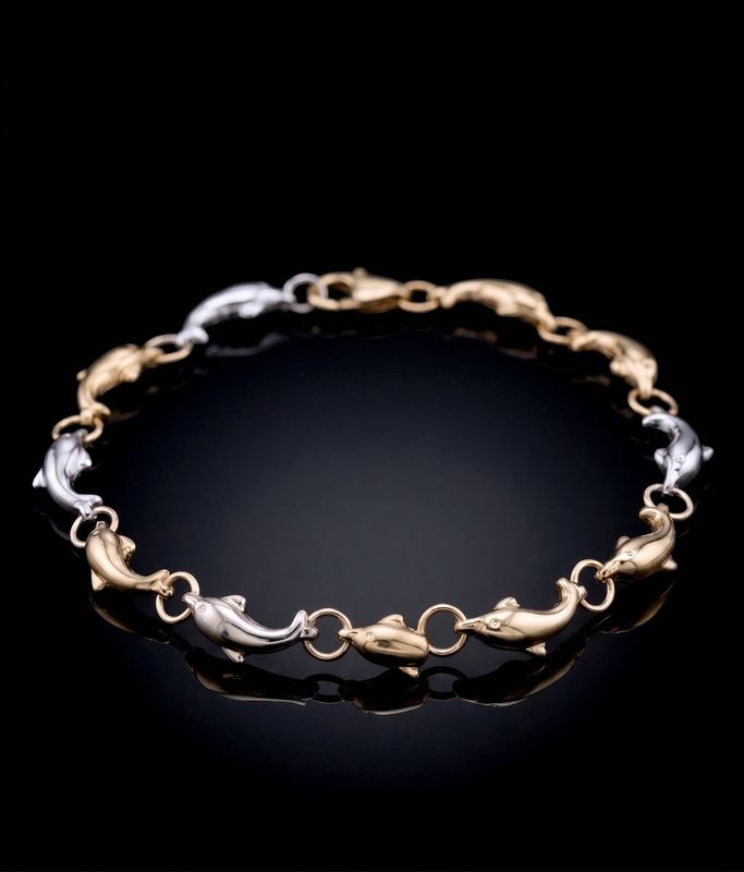 14kt Gold 3-Tone Dolphin Bracelet