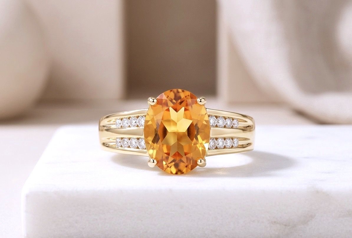 14kt Yellow Oval Topaz W/Diamonds Ring