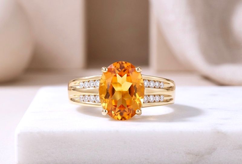 14kt Yellow Oval Topaz W/Diamonds Ring