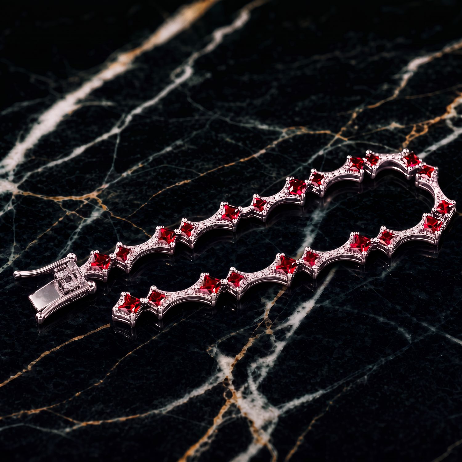 Silver Ruby Tennis Bracelet CZ