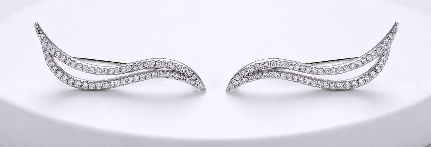 Silver Open Wave  CZ Earrings