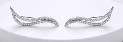 Silver Open Wave  CZ Earrings