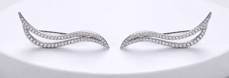 Silver Open Wave  CZ Earrings