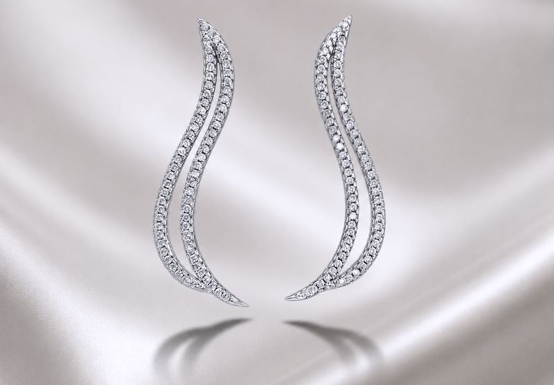 Silver Open Wave  CZ Earrings