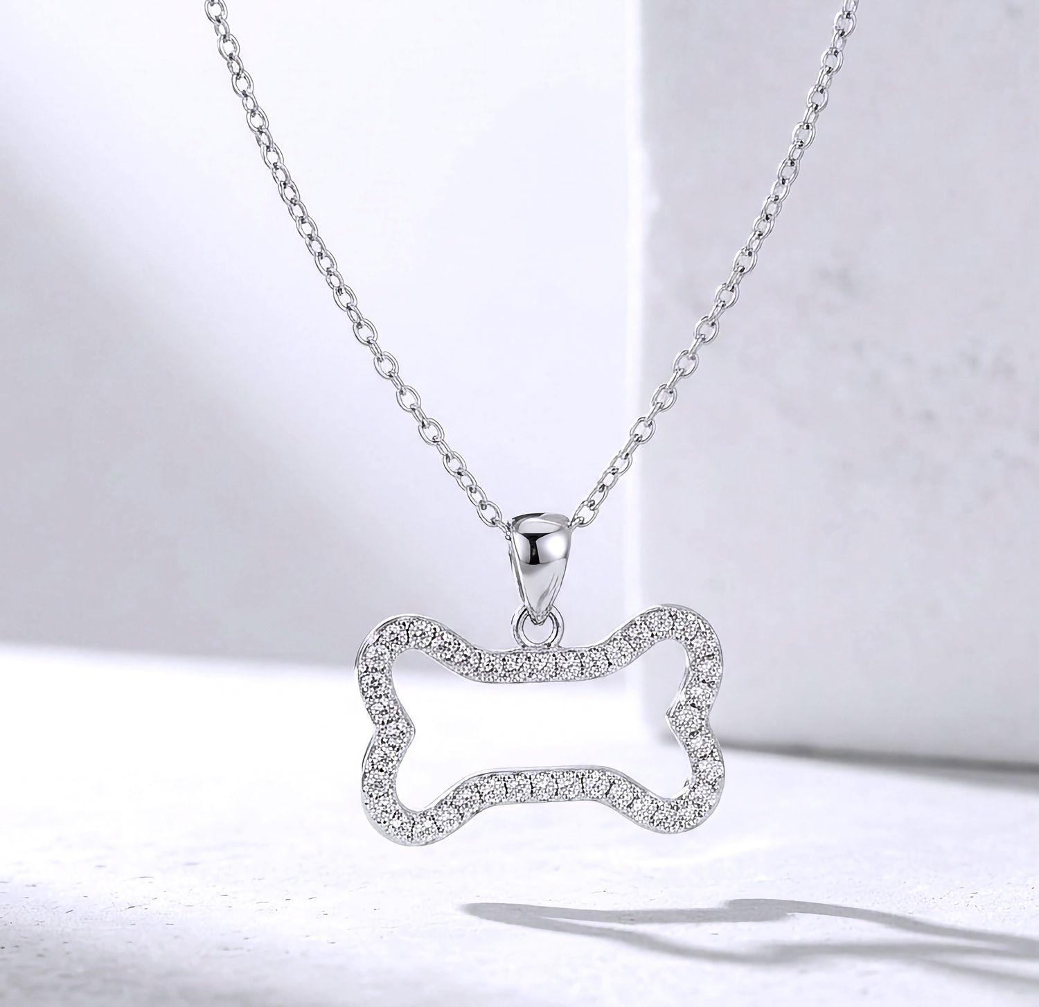 Silver Dog Bone Outline Pendant Necklace