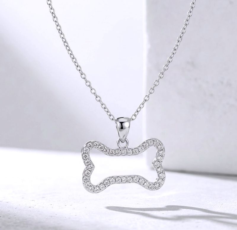 Silver Dog Bone Outline Pendant Necklace