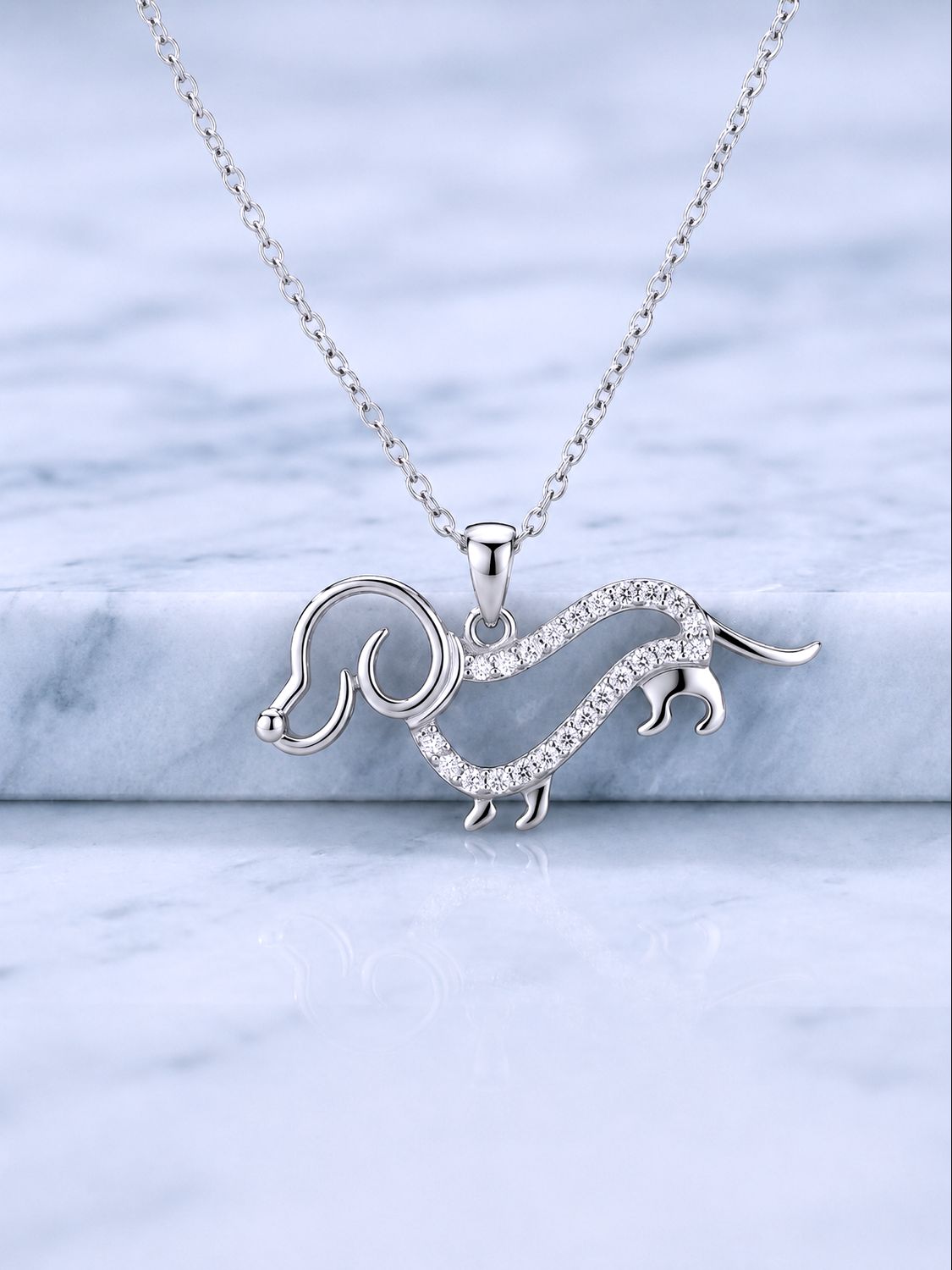 Silver CZ Outline Dog Necklace