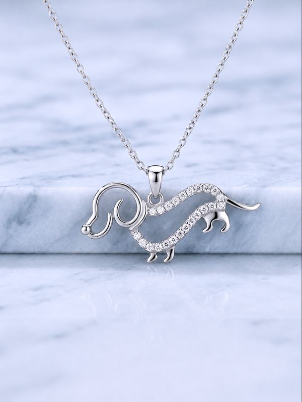 Silver CZ Outline Dog Necklace