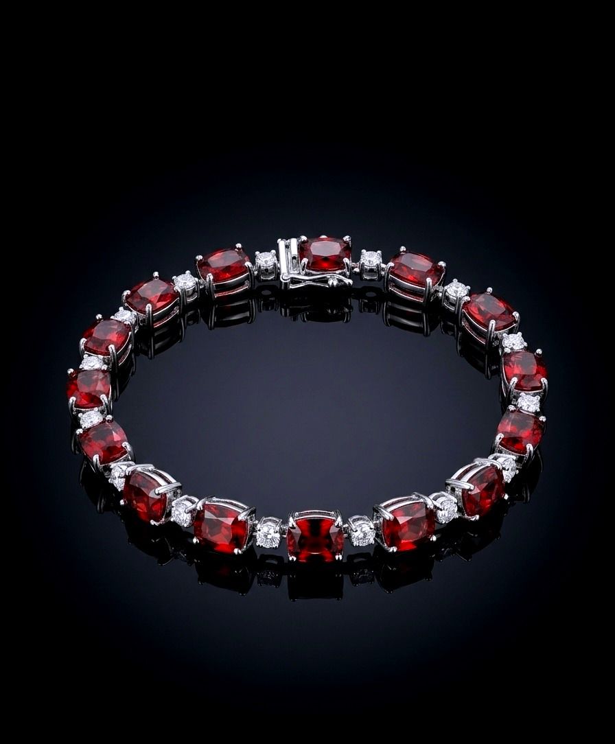Silver Clear &amp; Red CZ Tennis Bracelet